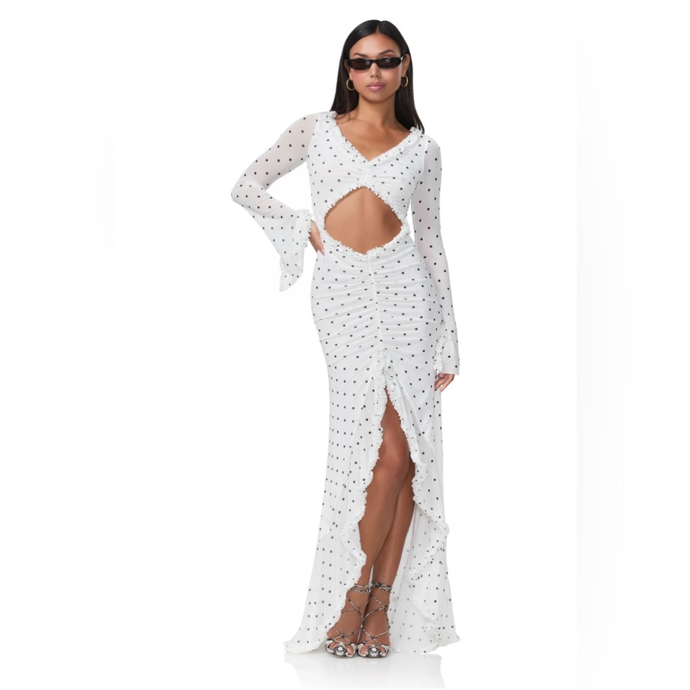 NWT Cat Micro Ruffle Maxi Blanc Micro Dot